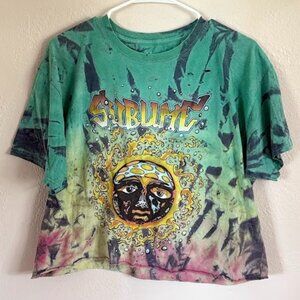 Distressed Sublime Cropped Tee (Size L, Green/Yellow)